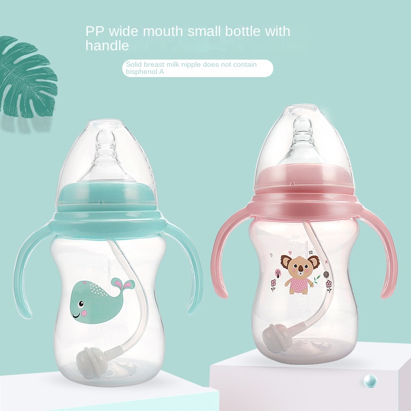 New Creative Baby Wide Mouth PP Feeding Bottle 180ml With Handled Nipple Bottle