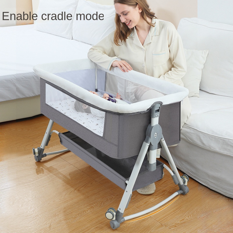 Crib newborn bed splicing big bed baby rocker bb children’s bed cradle bed multifunctional mobile foldable