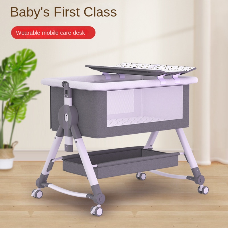 Crib newborn bed splicing big bed baby rocker bb children’s bed cradle bed multifunctional mobile foldable