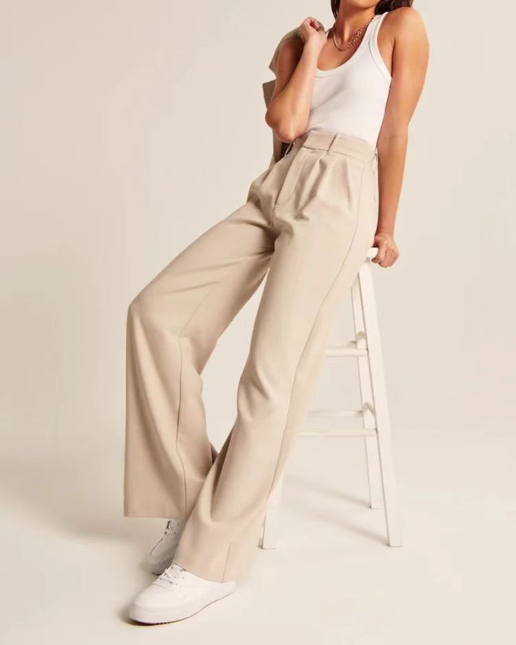 Commuting drape looks thin, solid pockets, high waist, matching belt, wide-leg casual suit pants for women