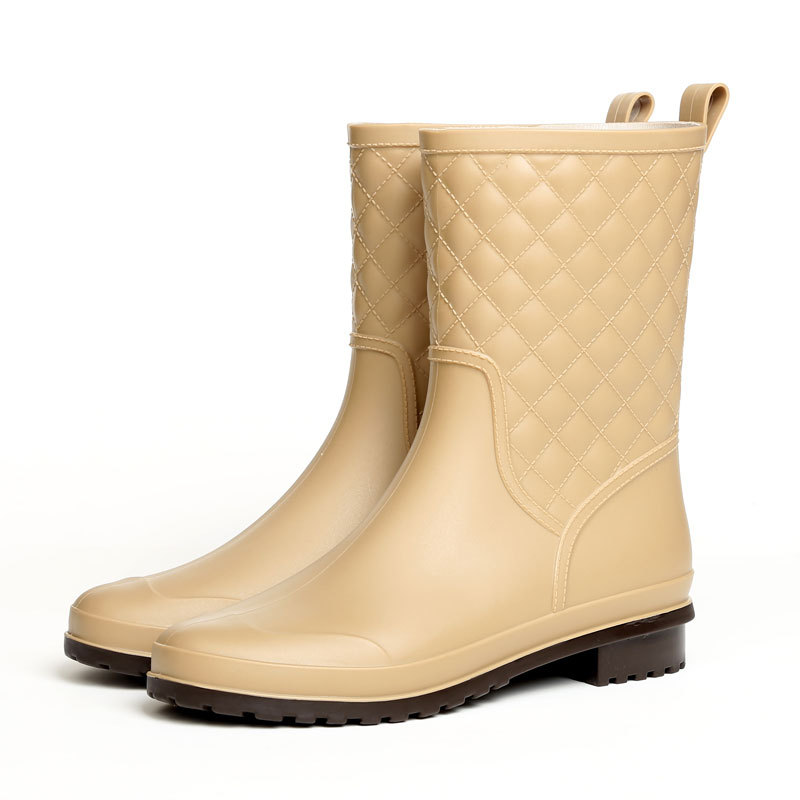 Water shoes manufacturers wholesale rubber shoes non-slip mid-tube lattice women’s fashion rain boots warm and wear-resistant casual adult rain boots