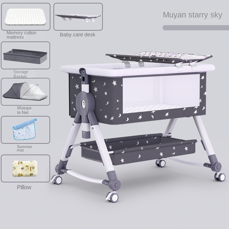 Crib newborn bed splicing big bed baby rocker bb children’s bed cradle bed multifunctional mobile foldable