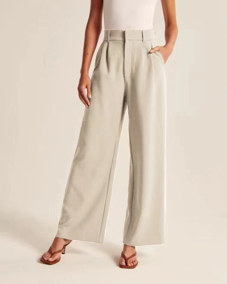 Commuting drape looks thin, solid pockets, high waist, matching belt, wide-leg casual suit pants for women