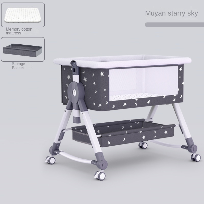 Crib newborn bed splicing big bed baby rocker bb children’s bed cradle bed multifunctional mobile foldable