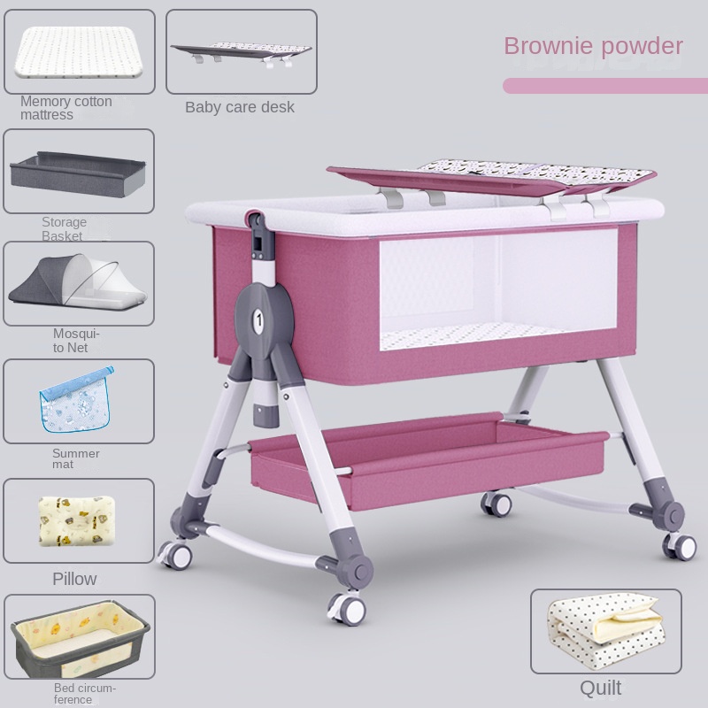 Crib newborn bed splicing big bed baby rocker bb children’s bed cradle bed multifunctional mobile foldable