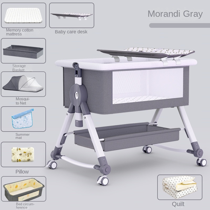 Crib newborn bed splicing big bed baby rocker bb children’s bed cradle bed multifunctional mobile foldable
