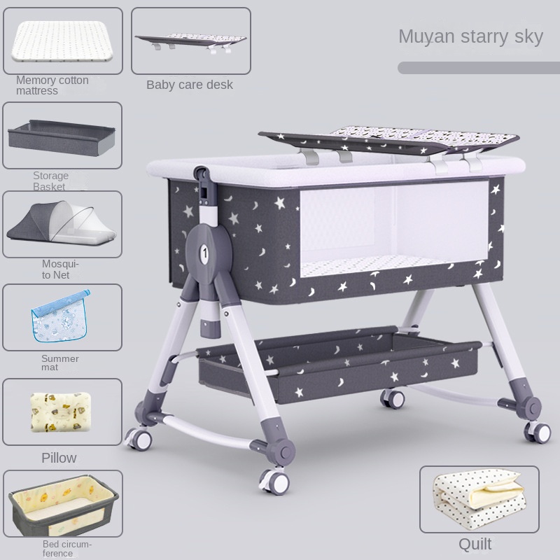 Crib newborn bed splicing big bed baby rocker bb children’s bed cradle bed multifunctional mobile foldable