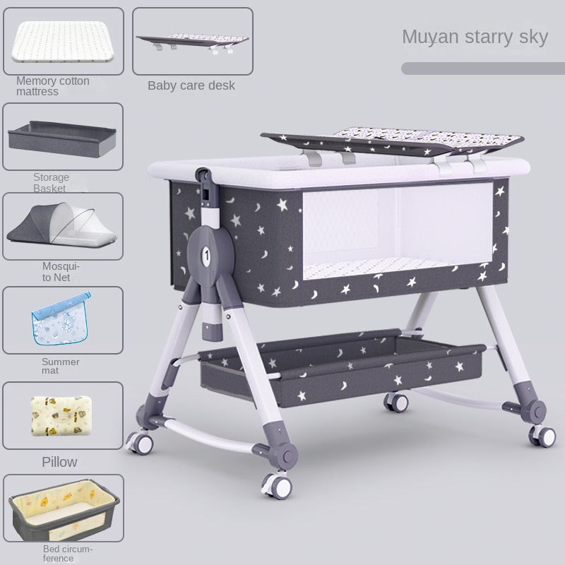 Crib newborn bed splicing big bed baby rocker bb children’s bed cradle bed multifunctional mobile foldable