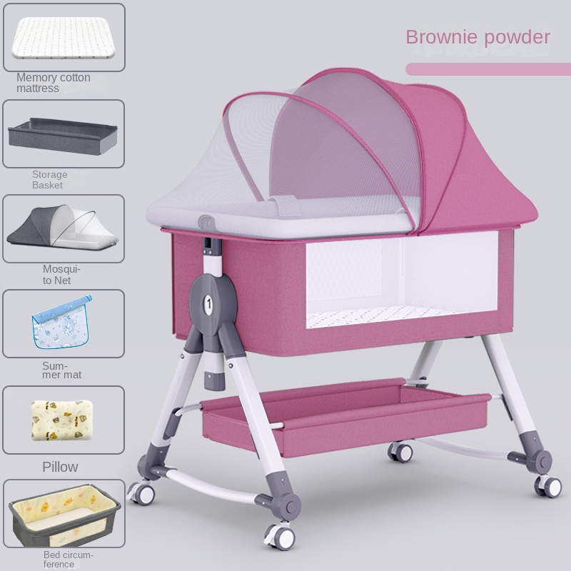 Crib newborn bed splicing big bed baby rocker bb children’s bed cradle bed multifunctional mobile foldable