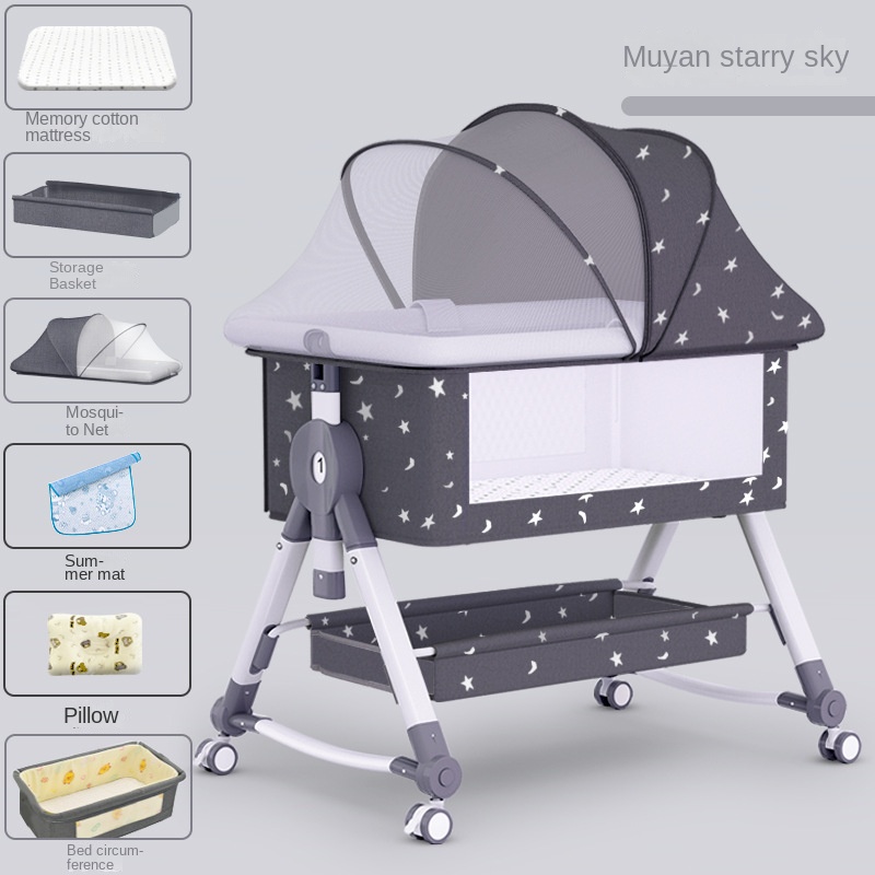 Crib newborn bed splicing big bed baby rocker bb children’s bed cradle bed multifunctional mobile foldable