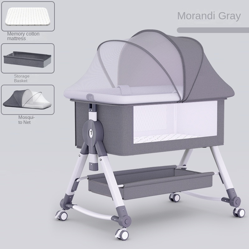 Crib newborn bed splicing big bed baby rocker bb children’s bed cradle bed multifunctional mobile foldable