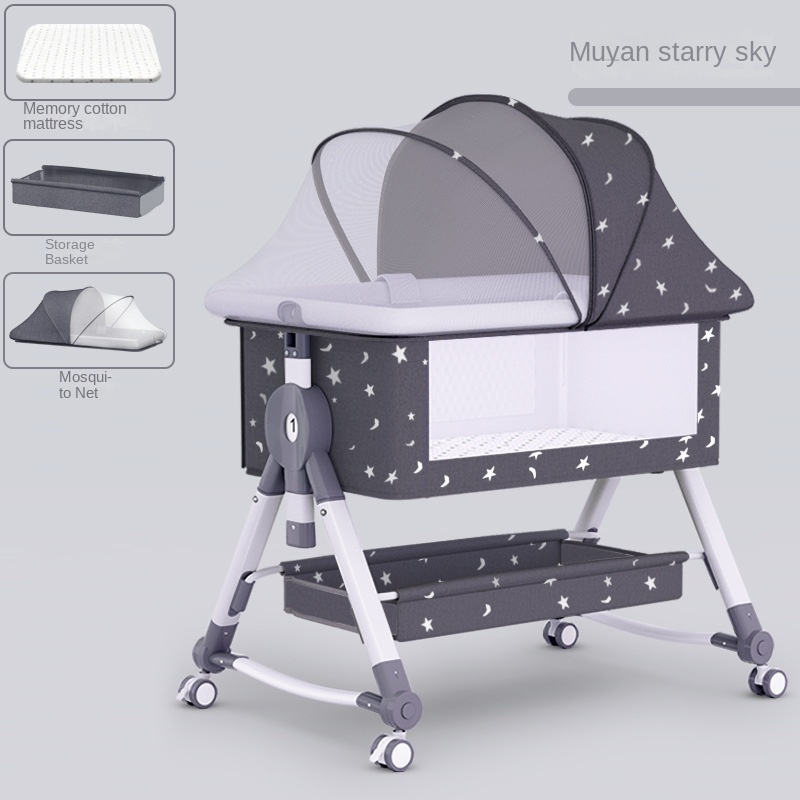 Crib newborn bed splicing big bed baby rocker bb children’s bed cradle bed multifunctional mobile foldable