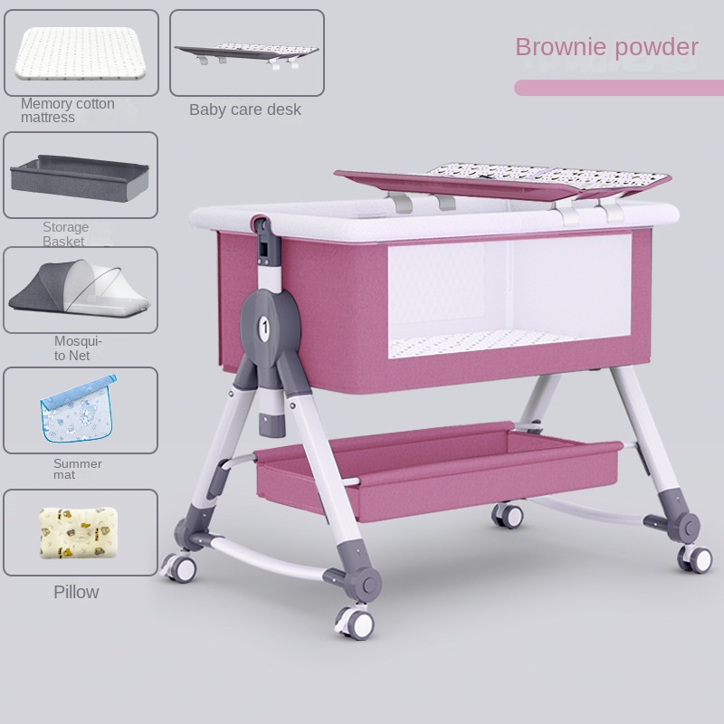 Crib newborn bed splicing big bed baby rocker bb children’s bed cradle bed multifunctional mobile foldable