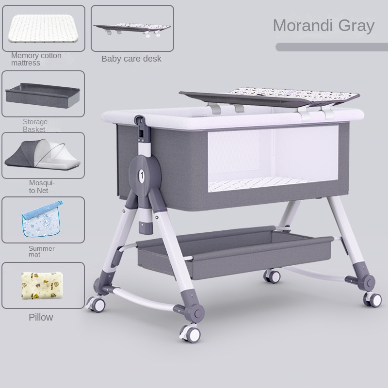 Crib newborn bed splicing big bed baby rocker bb children’s bed cradle bed multifunctional mobile foldable