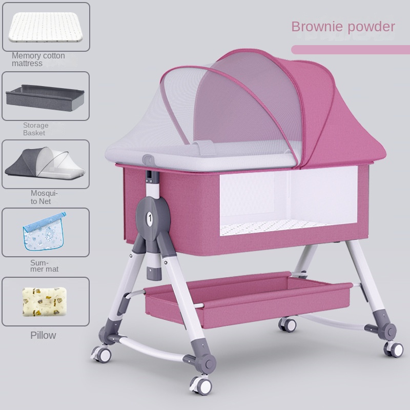 Crib newborn bed splicing big bed baby rocker bb children’s bed cradle bed multifunctional mobile foldable