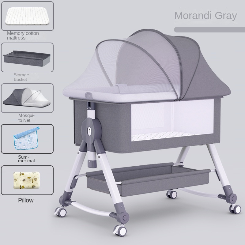 Crib newborn bed splicing big bed baby rocker bb children’s bed cradle bed multifunctional mobile foldable