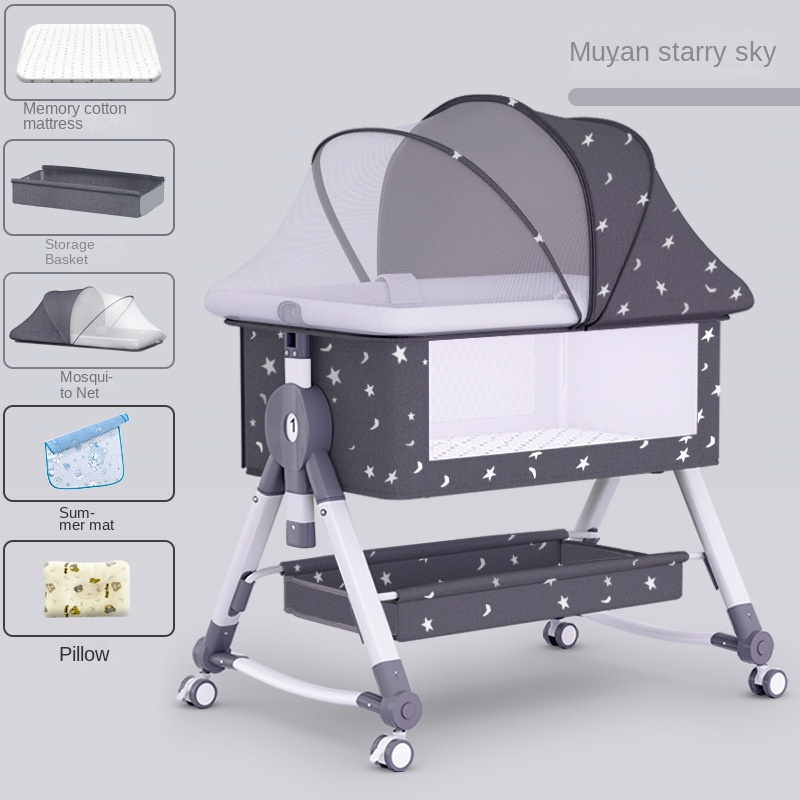 Crib newborn bed splicing big bed baby rocker bb children’s bed cradle bed multifunctional mobile foldable