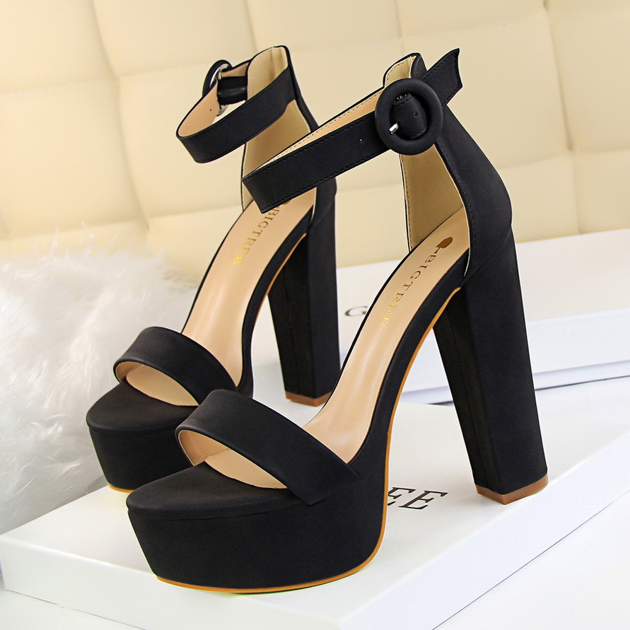 European and American style thick heel super thin high heels sexy nightclub women’s shoes waterproof platform open toe belt buckle sandals