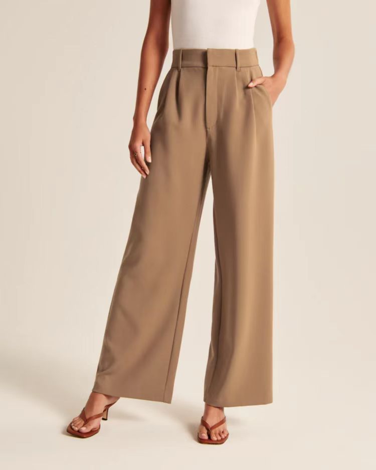 Commuting drape looks thin, solid pockets, high waist, matching belt, wide-leg casual suit pants for women