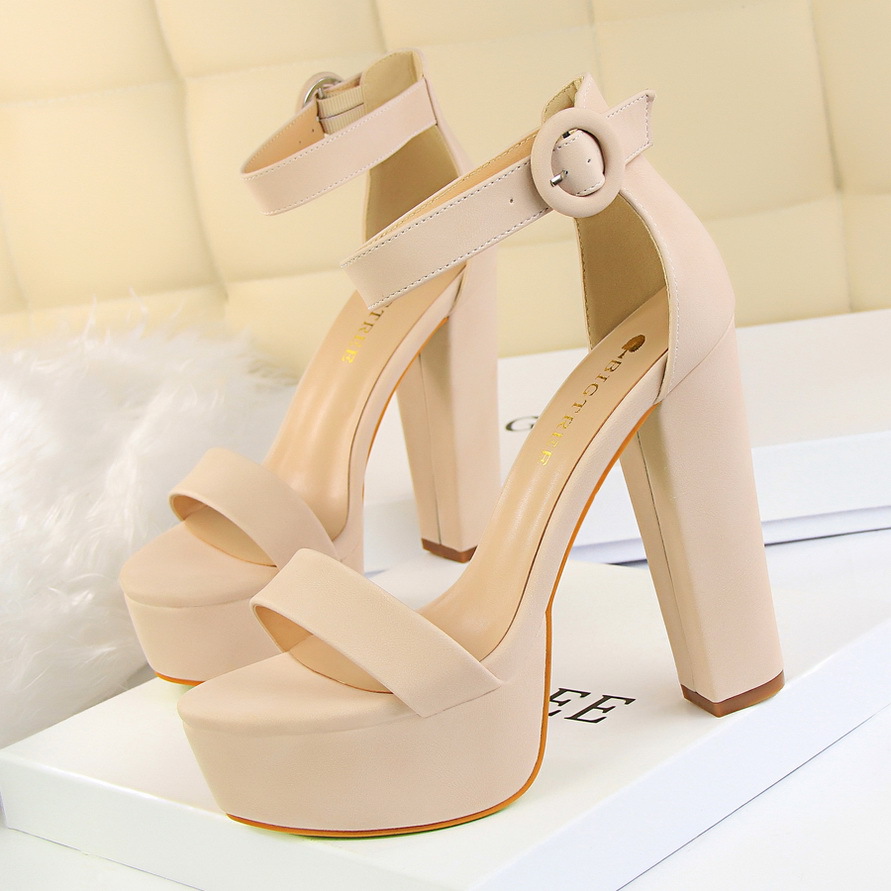 European and American style thick heel super thin high heels sexy nightclub women’s shoes waterproof platform open toe belt buckle sandals