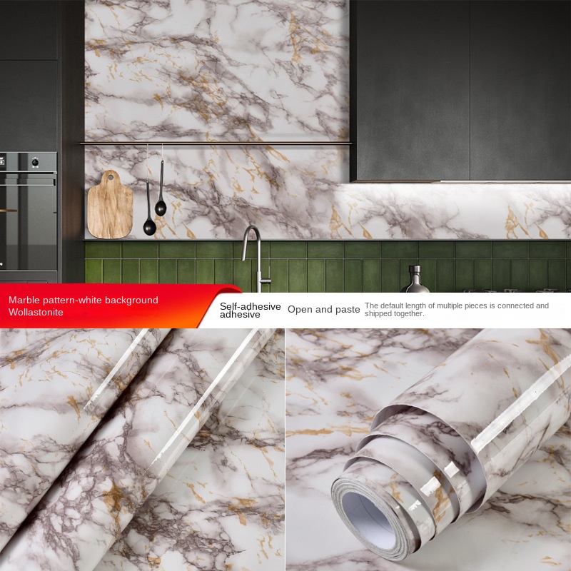 Cross-border manufacturers wholesale self-adhesive imitation marble stickers waterproof, oil-proof and high temperature resistant kitchen furniture