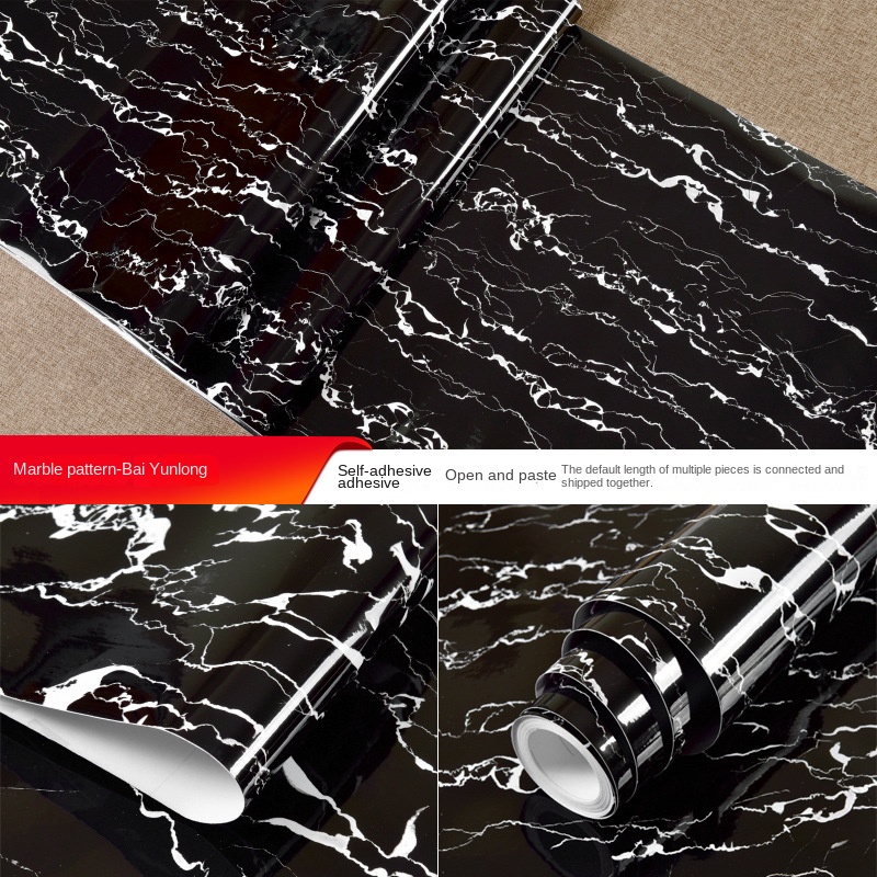 Cross-border manufacturers wholesale self-adhesive imitation marble stickers waterproof, oil-proof and high temperature resistant kitchen furniture