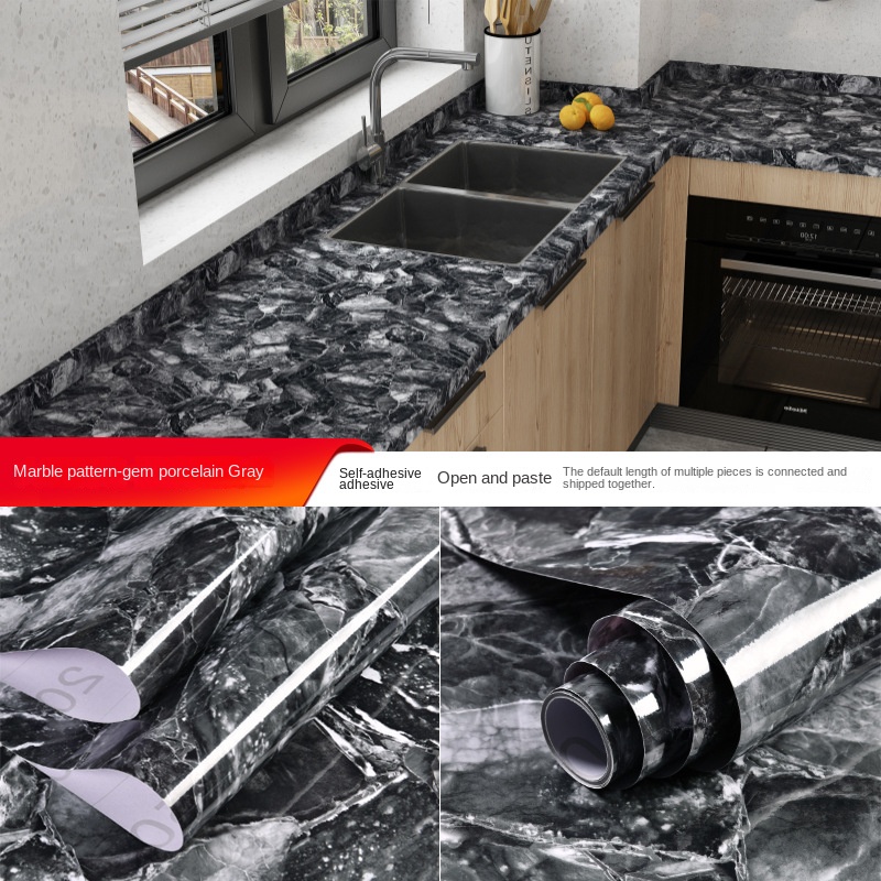 Cross-border manufacturers wholesale self-adhesive imitation marble stickers waterproof, oil-proof and high temperature resistant kitchen furniture