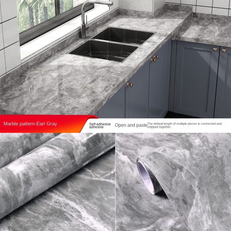 Cross-border manufacturers wholesale self-adhesive imitation marble stickers waterproof, oil-proof and high temperature resistant kitchen furniture