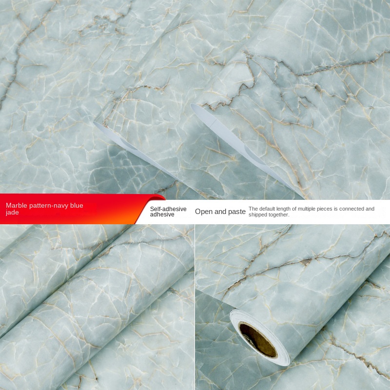 Cross-border manufacturers wholesale self-adhesive imitation marble stickers waterproof, oil-proof and high temperature resistant kitchen furniture