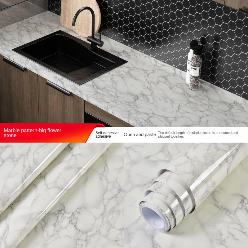 Cross-border manufacturers wholesale self-adhesive imitation marble stickers waterproof, oil-proof and high temperature resistant kitchen furniture