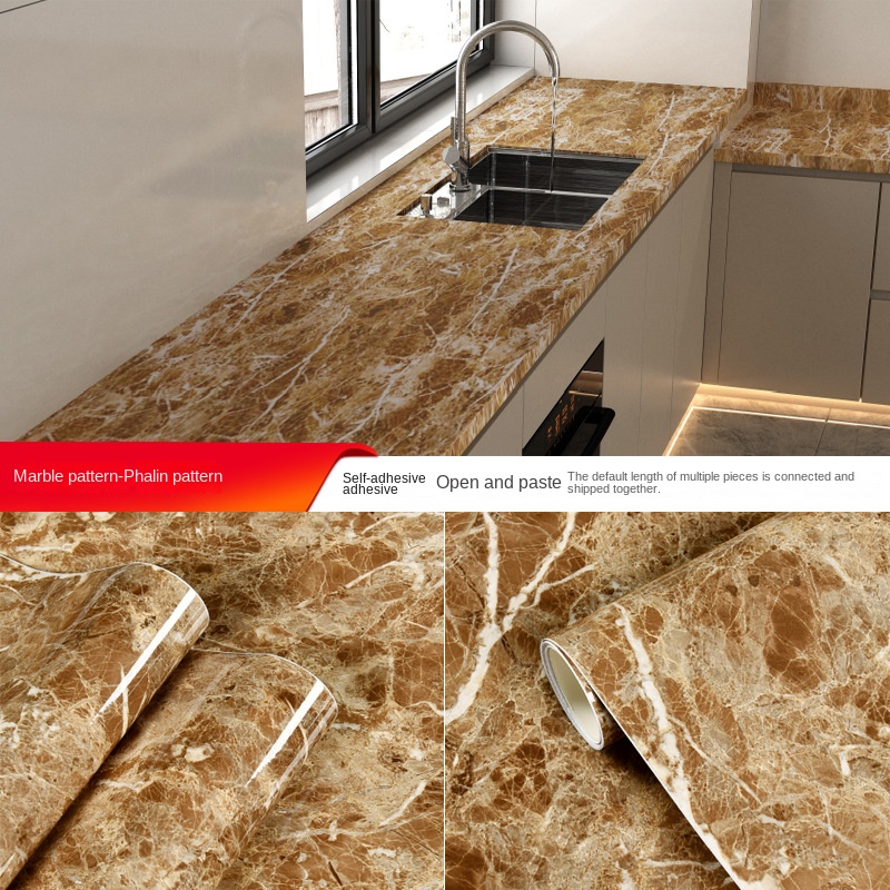 Cross-border manufacturers wholesale self-adhesive imitation marble stickers waterproof, oil-proof and high temperature resistant kitchen furniture