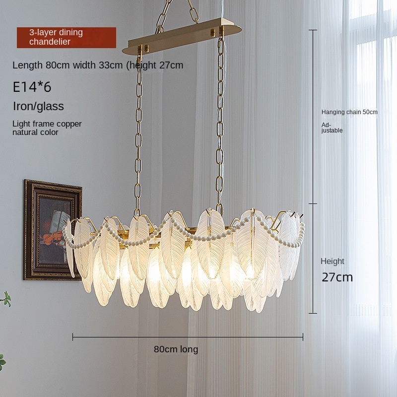 French-style living room chandelier modern light luxury feather glass chandelier American retro dining room bedroom net red LED lamp