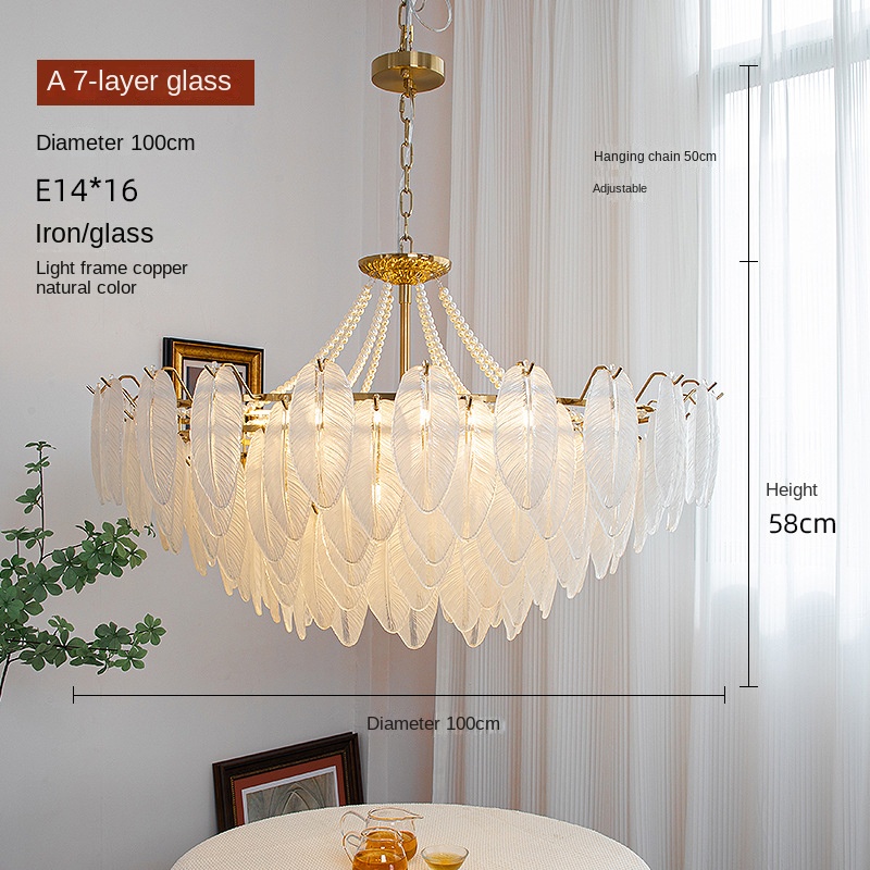 French-style living room chandelier modern light luxury feather glass chandelier American retro dining room bedroom net red LED lamp