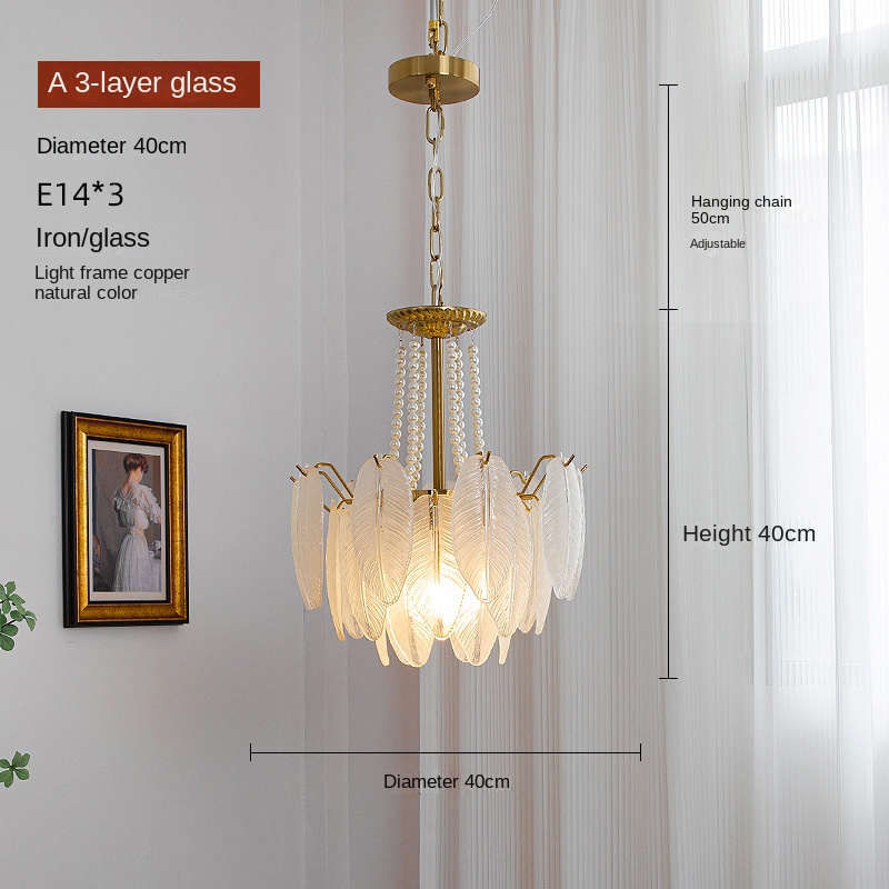 French-style living room chandelier modern light luxury feather glass chandelier American retro dining room bedroom net red LED lamp