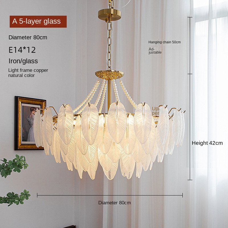 French-style living room chandelier modern light luxury feather glass chandelier American retro dining room bedroom net red LED lamp