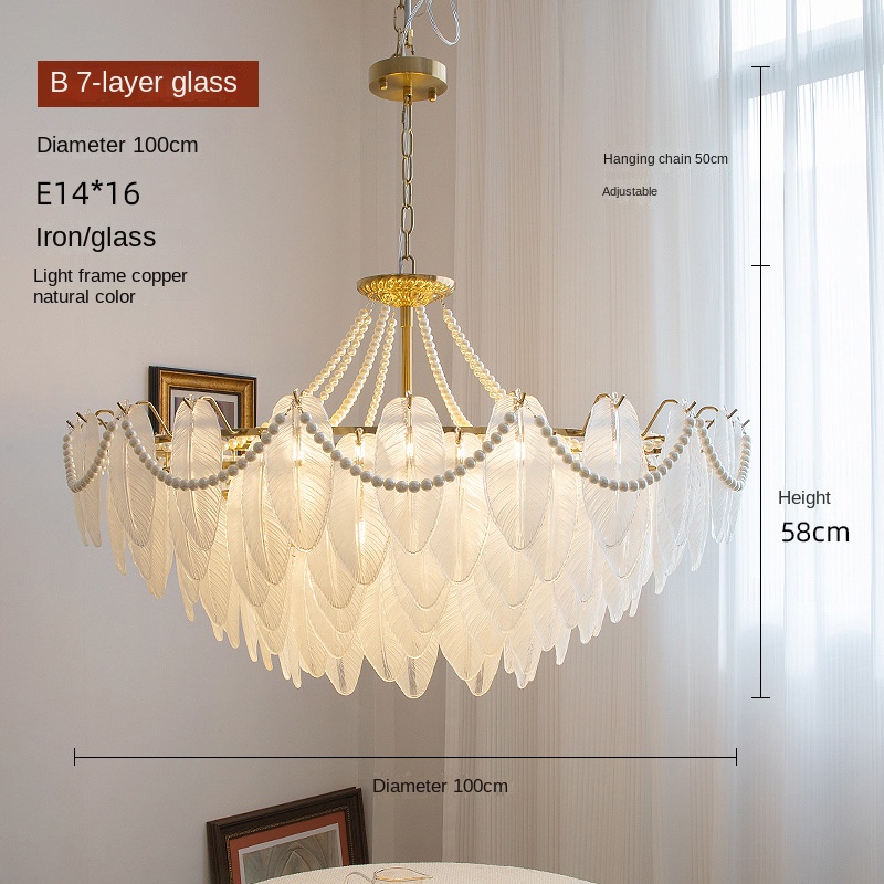 French-style living room chandelier modern light luxury feather glass chandelier American retro dining room bedroom net red LED lamp