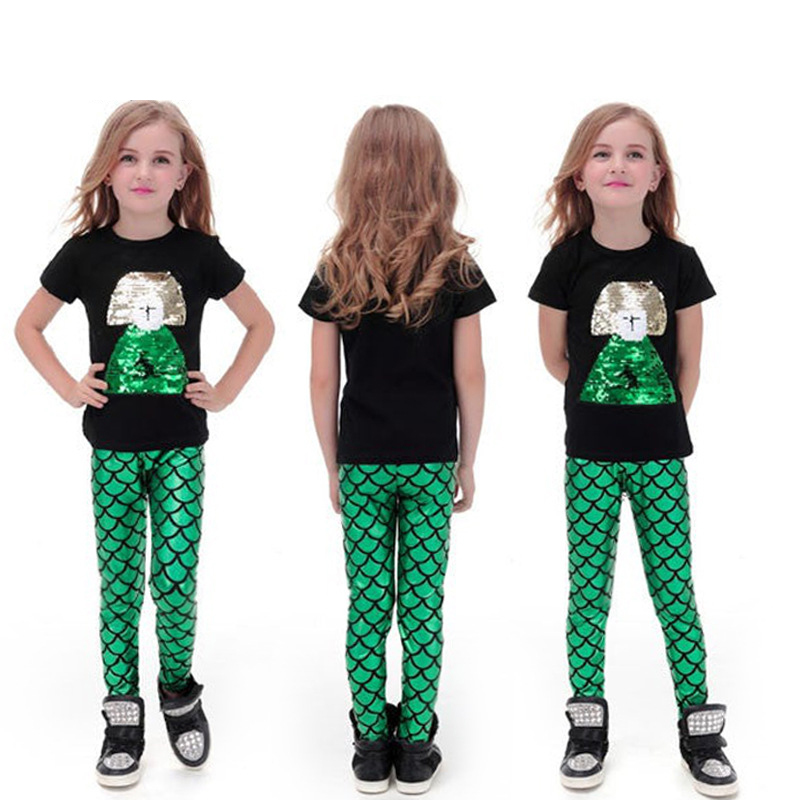 Gymnastics pants spring and autumn European and American girls mermaid tights and thin children’s colored fish scale leggings