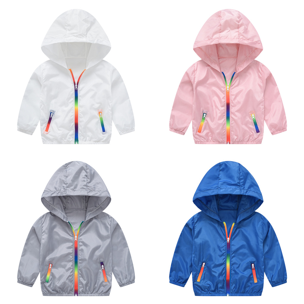 Summer new children’s clothing children’s sun protection clothing jacket boys and girls skin clothing rainbow hooded sun protection clothing air-conditioning shirt