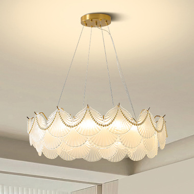 French crystal chandelier light luxury warm romantic art pearl shell lamp creative glass cloud LED chandelier