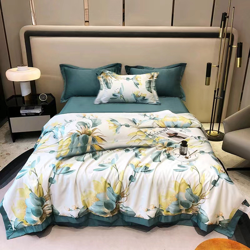 New Washed Tencel Summer Quilt Four-piece Set Light Luxury Comfortable