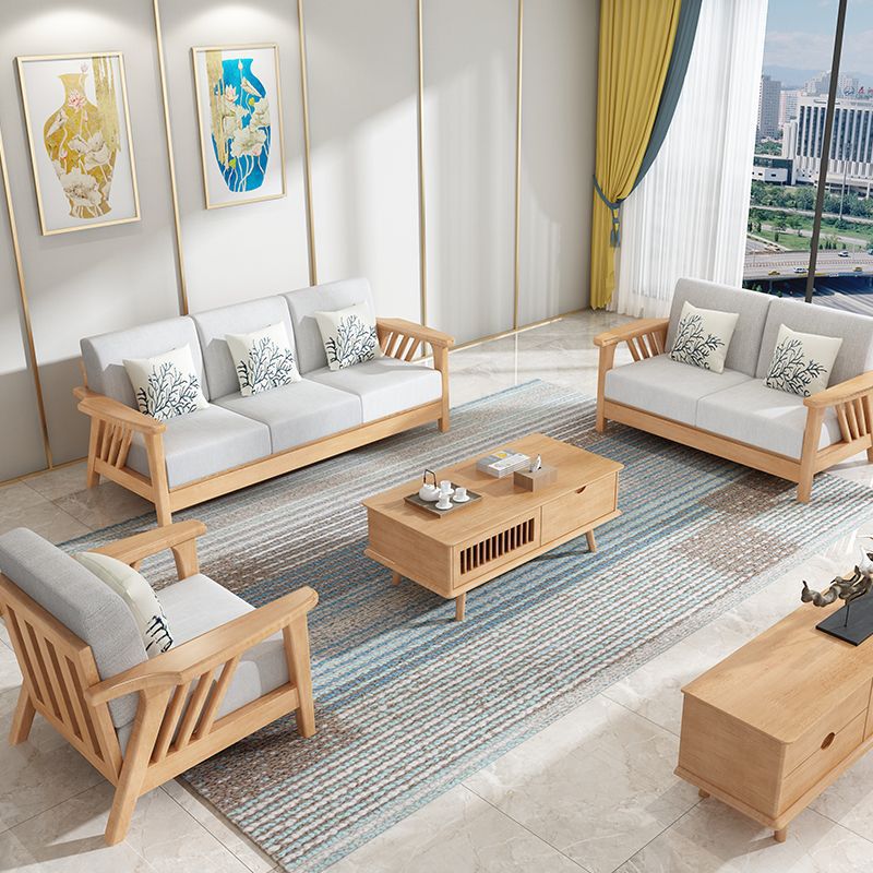 Nordic solid wood sofa small apartment new Chinese style lazy fabric comfortable modern minimalist living room furniture combination set