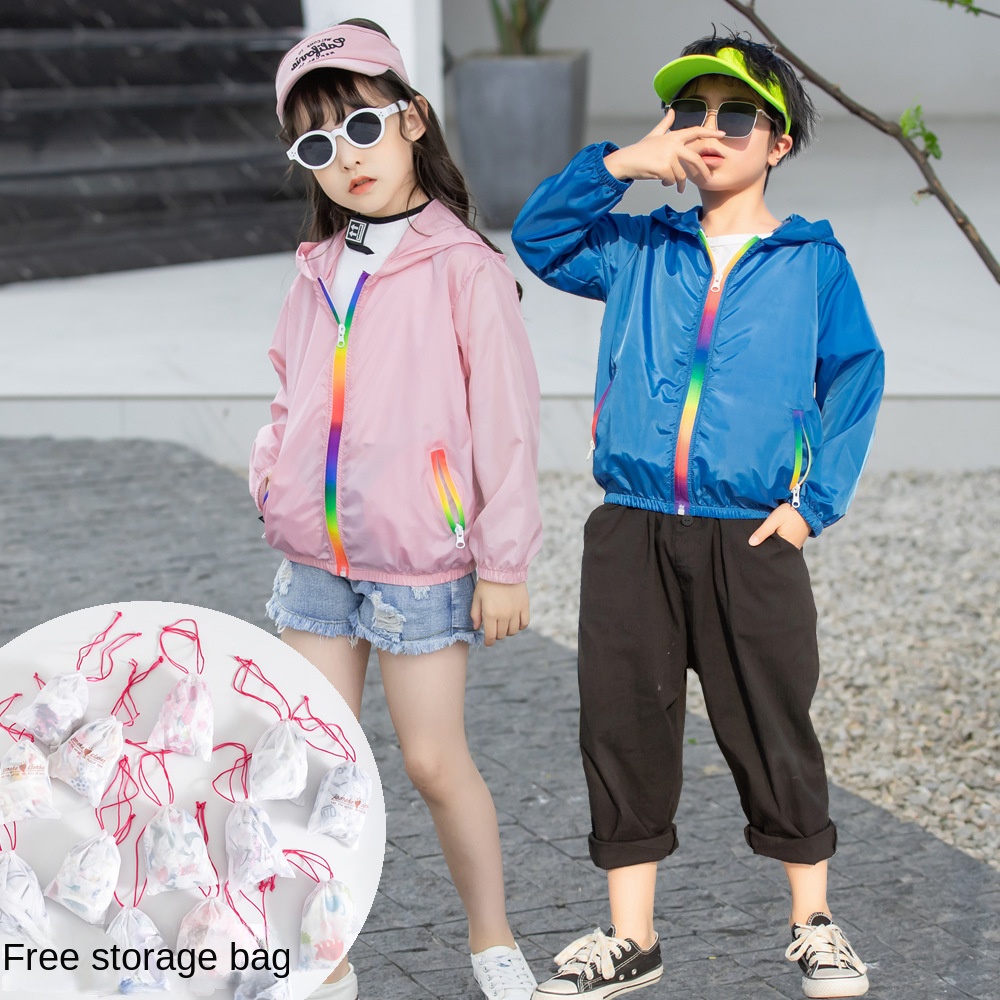 Summer new children’s clothing children’s sun protection clothing jacket boys and girls skin clothing rainbow hooded sun protection clothing air-conditioning shirt