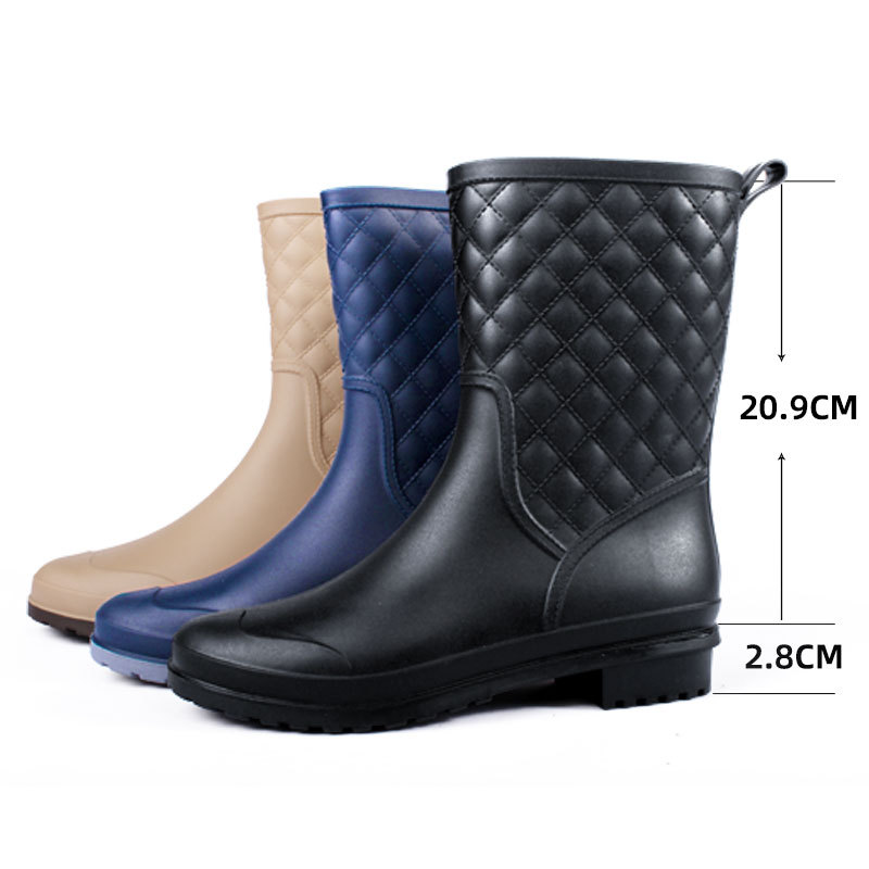 Water shoes manufacturers wholesale rubber shoes non-slip mid-tube lattice women’s fashion rain boots warm and wear-resistant casual adult rain boots