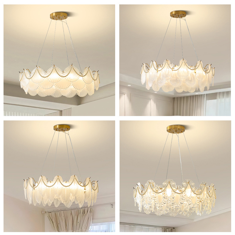 French crystal chandelier light luxury warm romantic art pearl shell lamp creative glass cloud LED chandelier