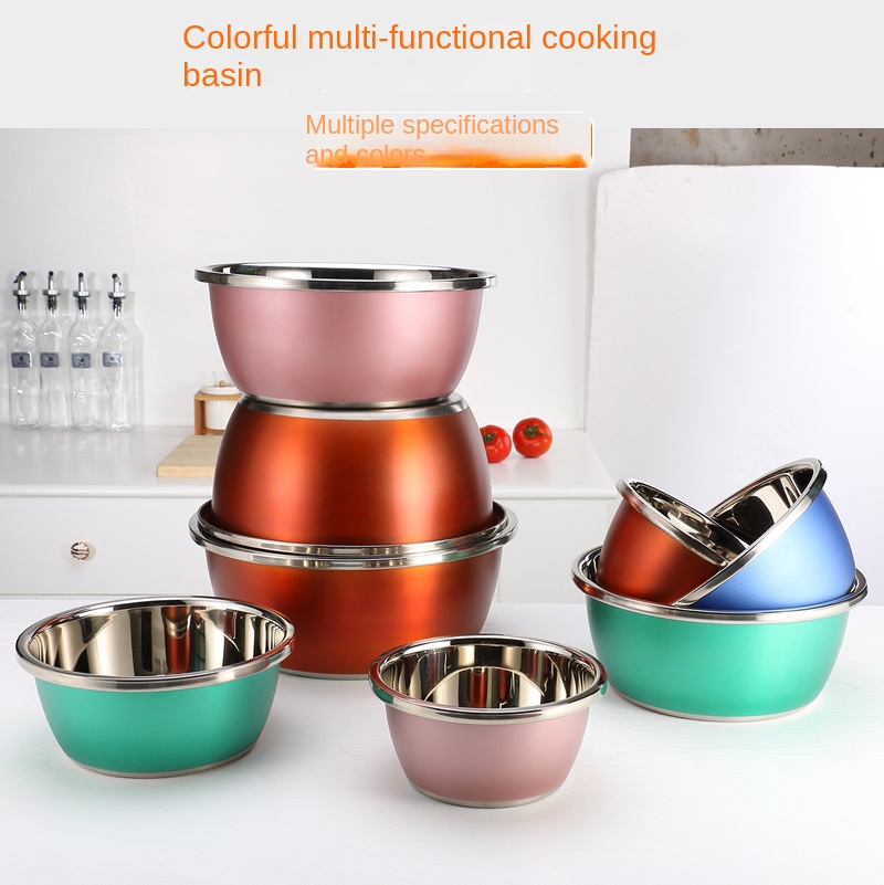 Colored stainless steel basin thickened household seasoning tank washing basin egg-beating basin cooking basin and wash basin color basin wholesale