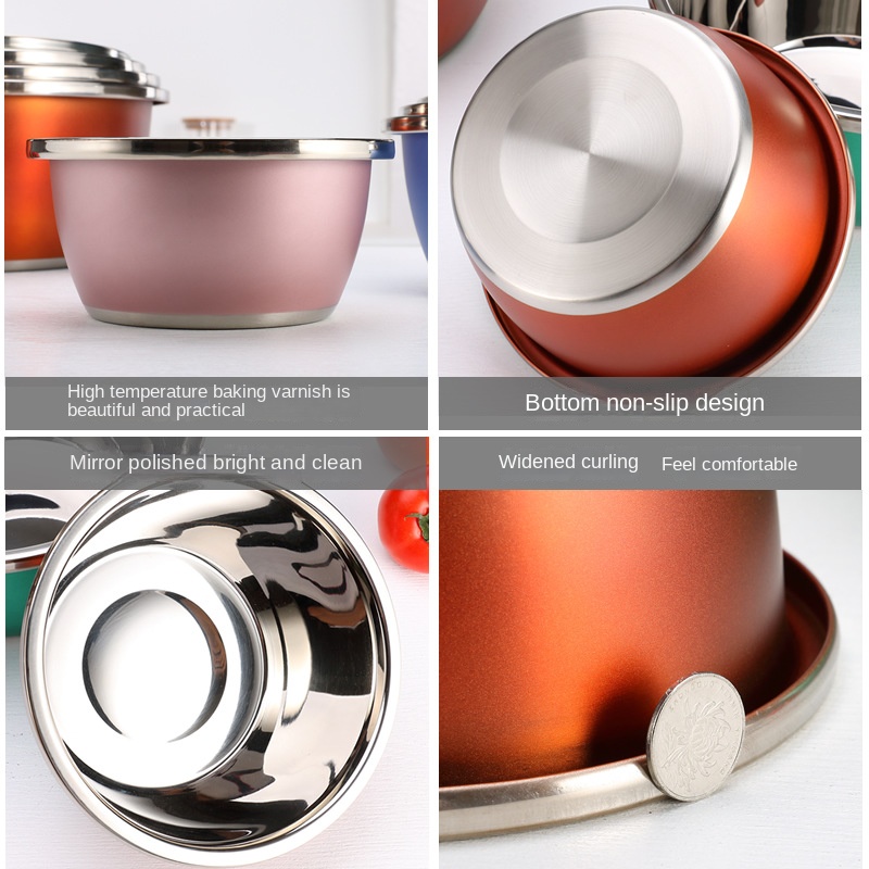 Colored stainless steel basin thickened household seasoning tank washing basin egg-beating basin cooking basin and wash basin color basin wholesale