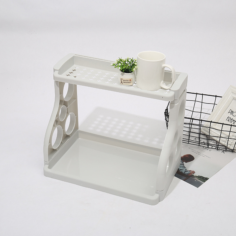 Multi-purpose kitchen rack double-layer plastic floor kitchen seasoning rack detachable porous knife storage rack