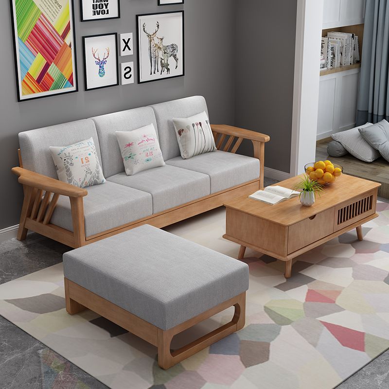 Nordic solid wood sofa small apartment new Chinese style lazy fabric comfortable modern minimalist living room furniture combination set
