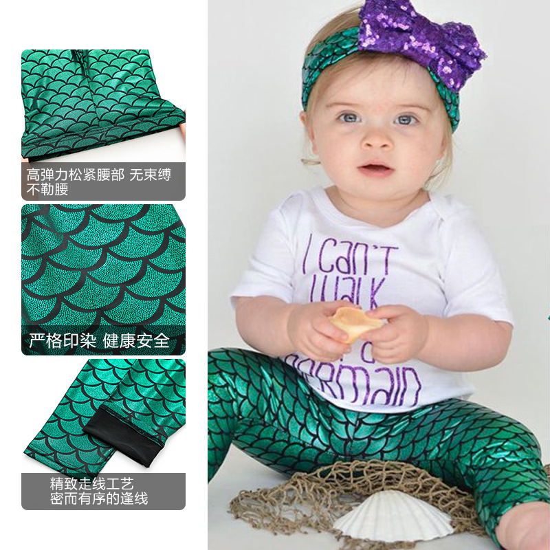 Gymnastics pants spring and autumn European and American girls mermaid tights and thin children’s colored fish scale leggings
