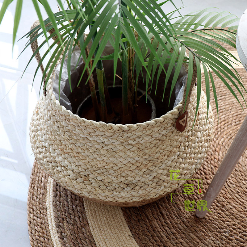 Nordic straw woven rattan decorative flower pot woven flower basket home decoration living room idyllic floor-to-ceiling large flower pot gardening